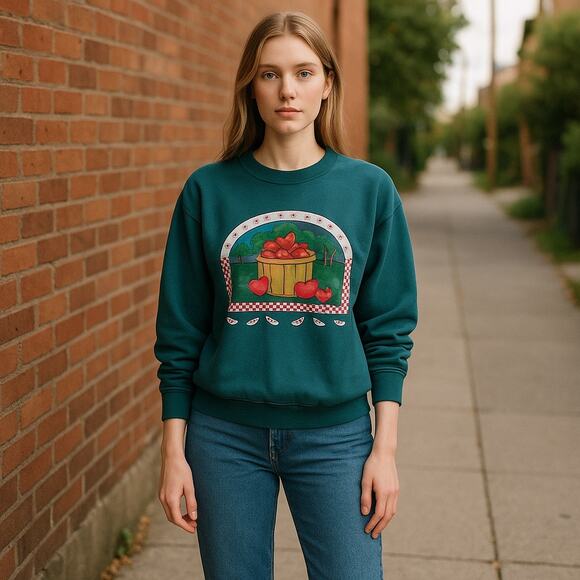 Vintage 90s Apple Basket Slices Sweatshirt Women’s Medium - Picture 1 of 6